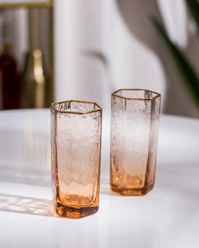 Meteor Hammer Pattern Tumbler Golden Trim Glass - Set of 2modern kitchen decor ,kitchen dinner set ,dinnerware 