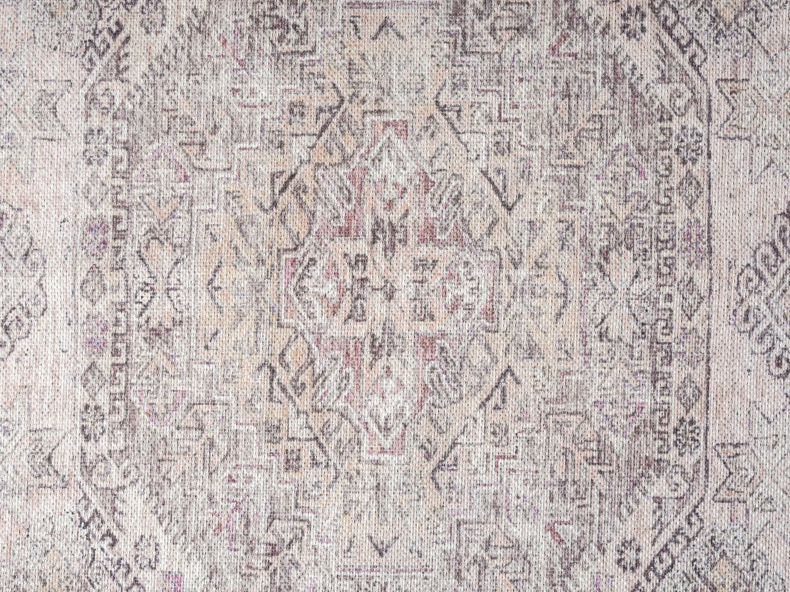 Mindi Grey and Pink Traditional Distressed Washable Rug