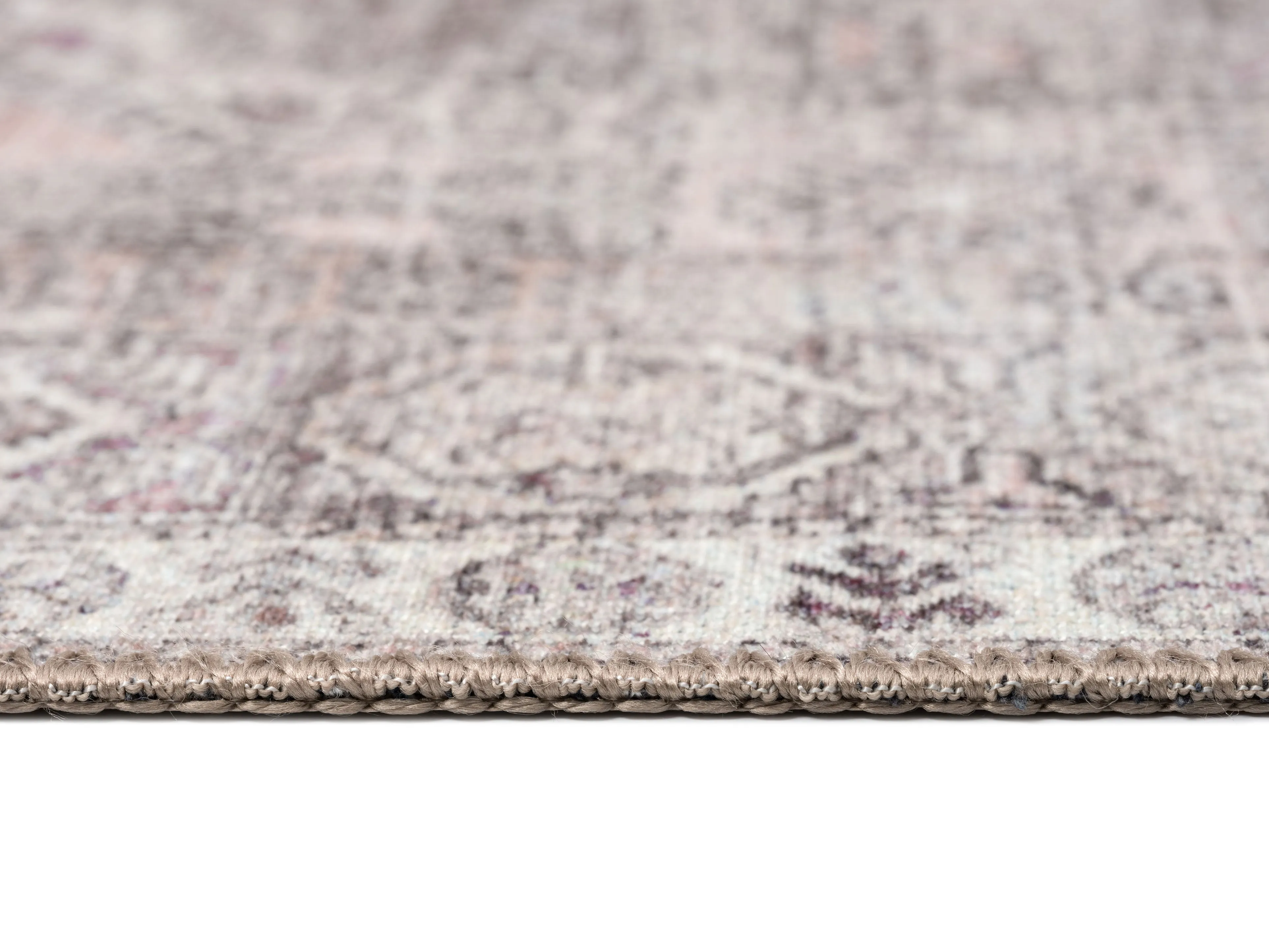 Mindi Grey and Pink Traditional Distressed Washable Rug