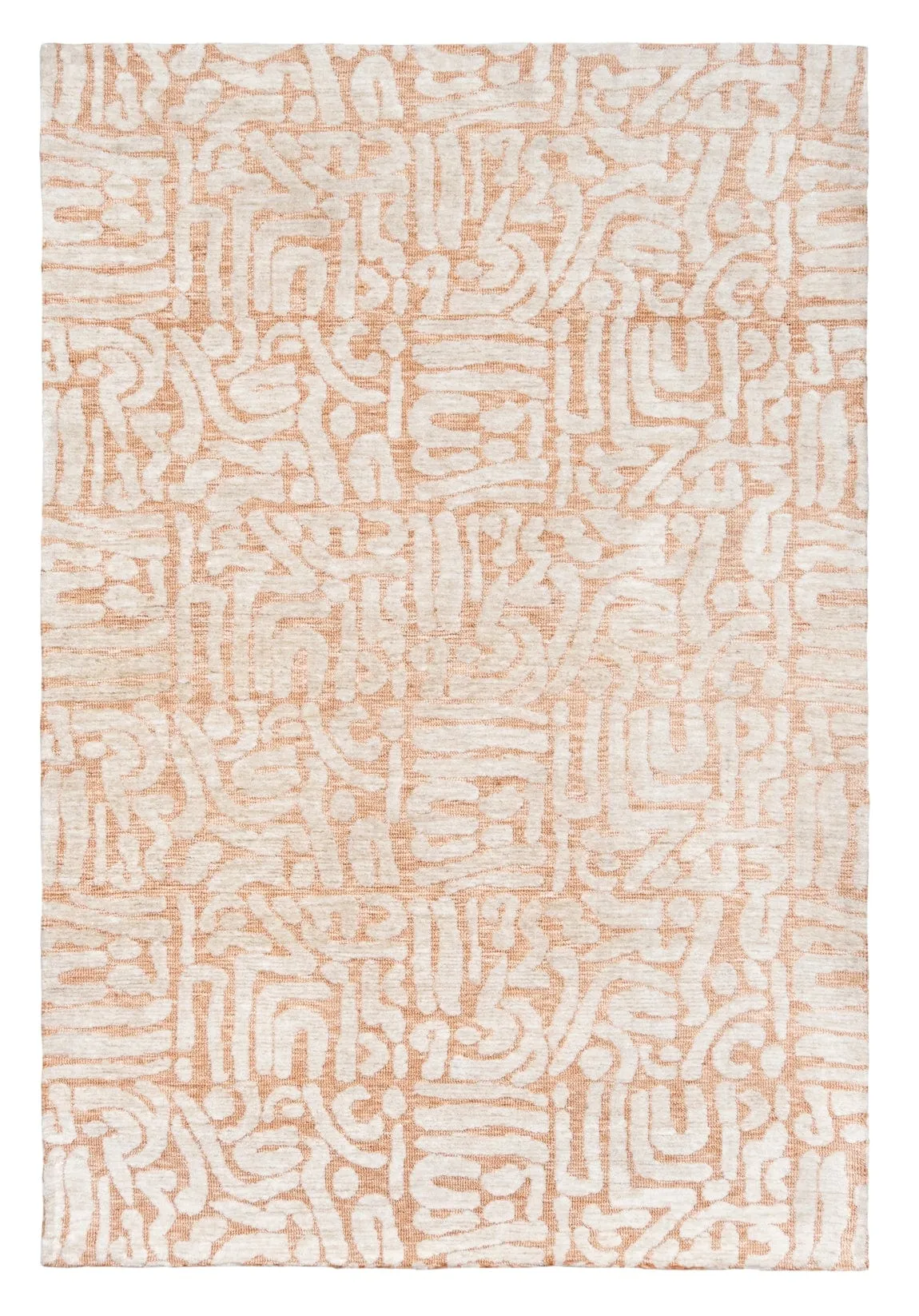 Miranda Peach and Cream Transitional Tribal Rugmodern color block patchwork rug