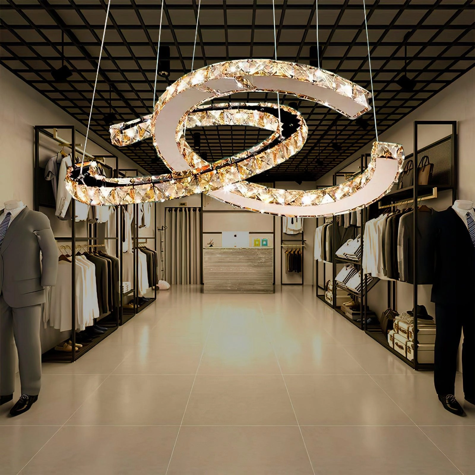 Modern Crystal Double C Chandelier