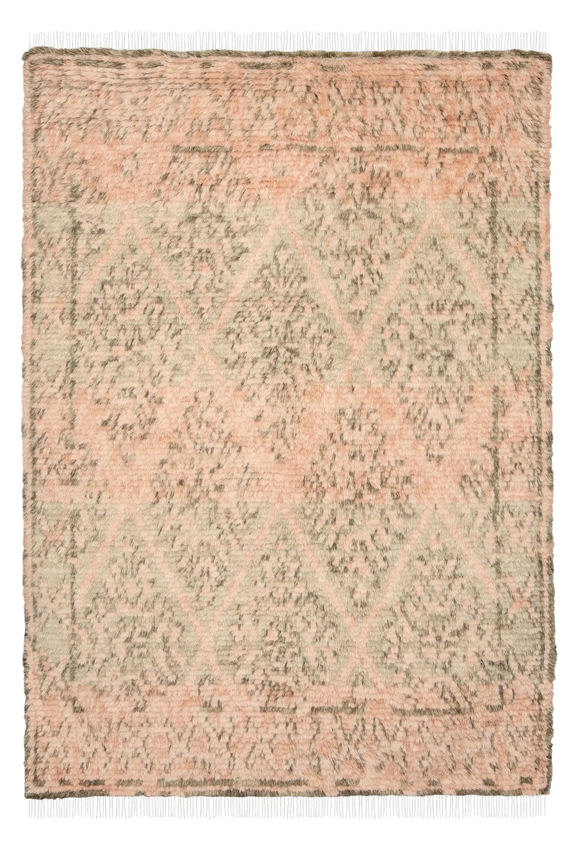Monika Peach and Green Abstract Diamond Wool Rugmodern color block patchwork rug