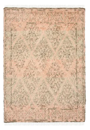 Monika Peach and Green Abstract Diamond Wool Rugmodern color block patchwork rug