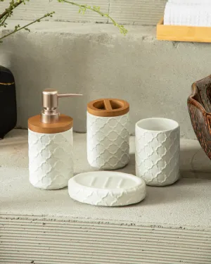 Moroccan 4-Piece Bath Set - Whitebathroom decor,boho bathroom decor,minimalist bathroom decor