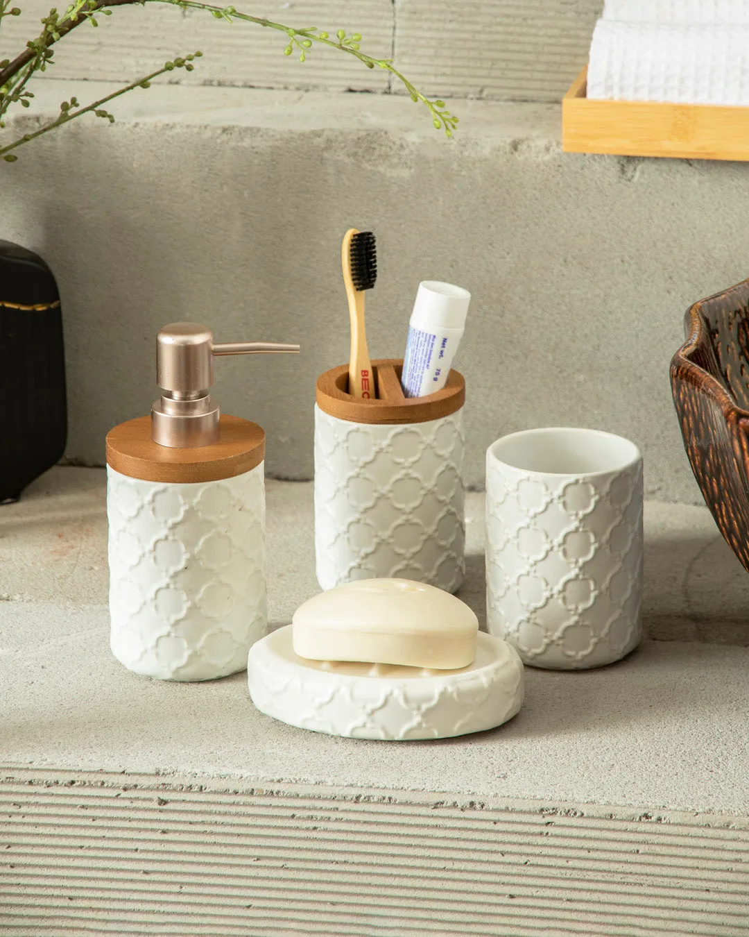 Moroccan 4-Piece Bath Set - White