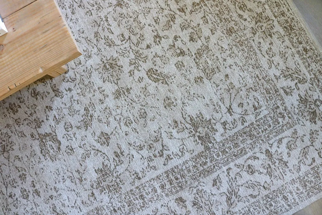 Moselle Beige and Brown Floral Distressed Rug *NO RETURNS UNLESS FAULTY