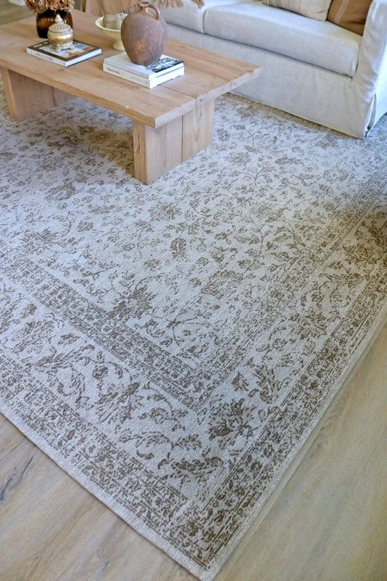 Moselle Beige and Brown Floral Distressed Rug *NO RETURNS UNLESS FAULTY