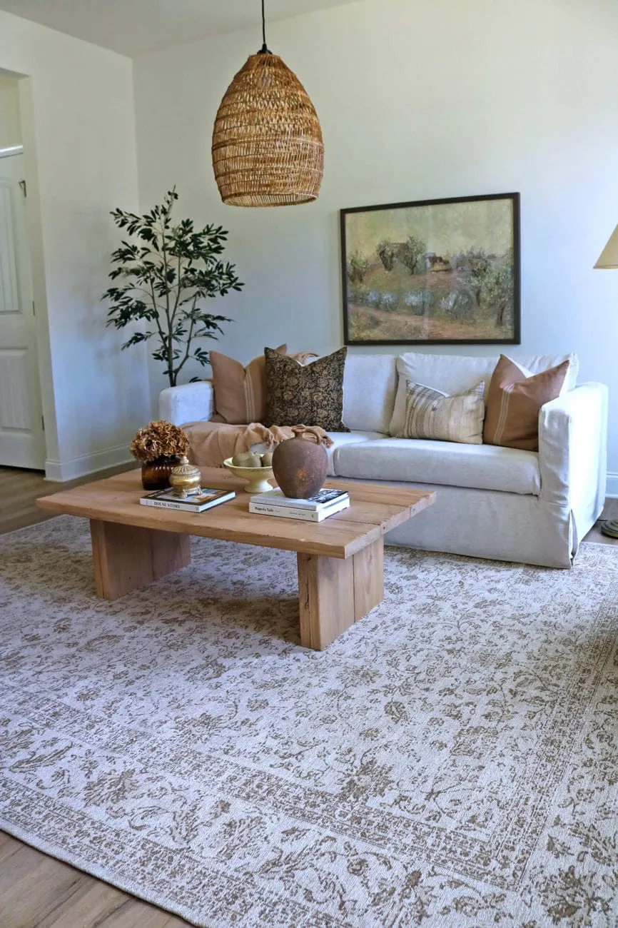 Moselle Beige and Brown Floral Distressed Rug *NO RETURNS UNLESS FAULTY