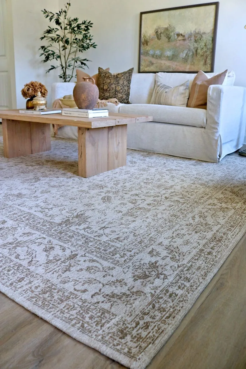 Moselle Beige and Brown Floral Distressed Rug *NO RETURNS UNLESS FAULTY