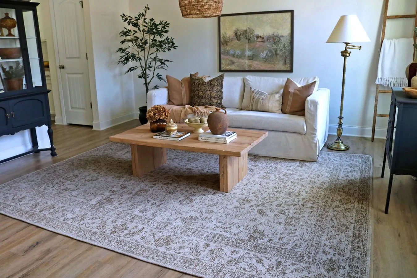 Moselle Beige and Brown Floral Distressed Rug *NO RETURNS UNLESS FAULTY