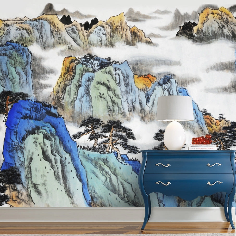 Mountain Blue Oriental Wall Muralnordic style wall decor