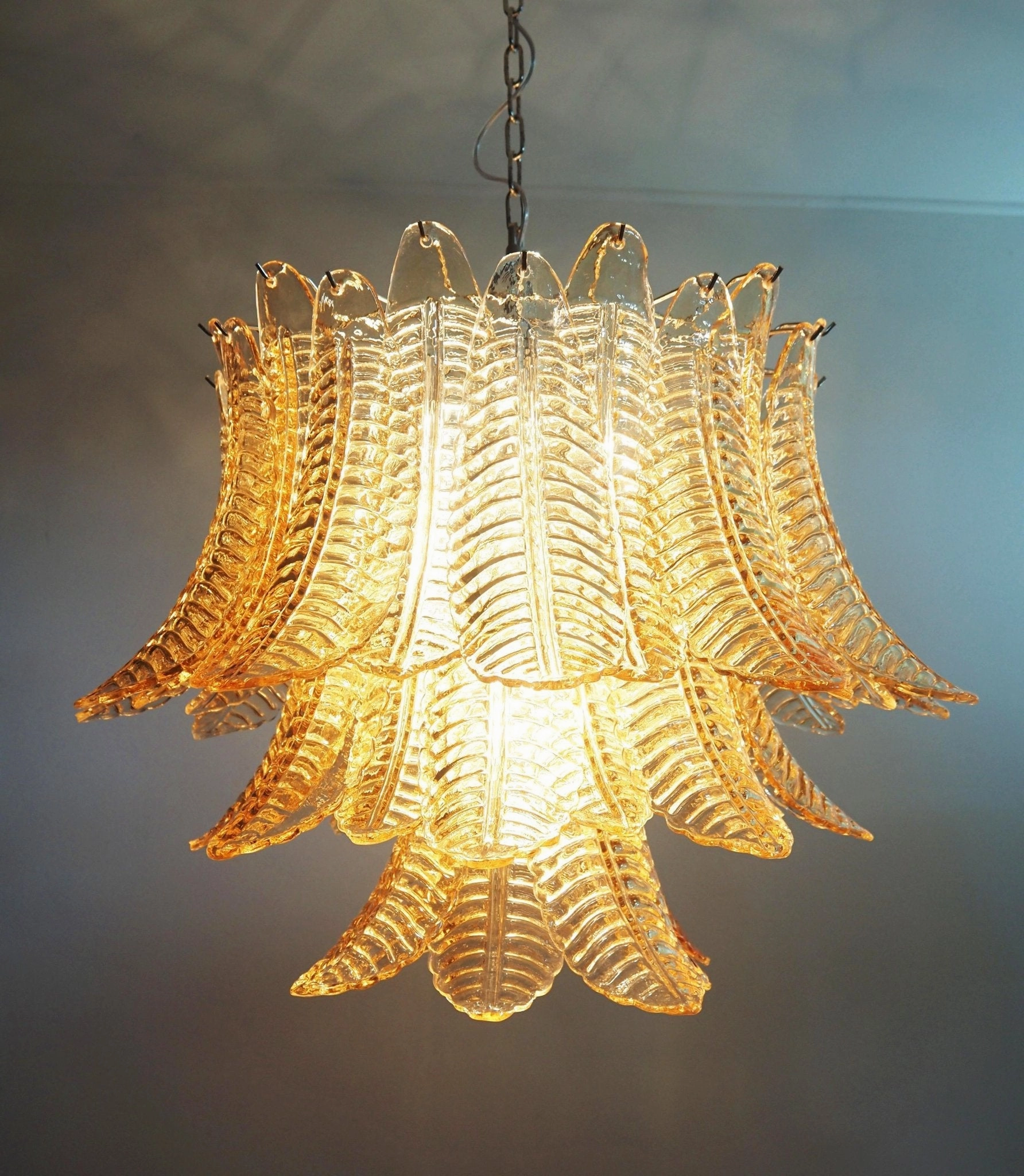 Murano Amber Glass Leaf Chandelier