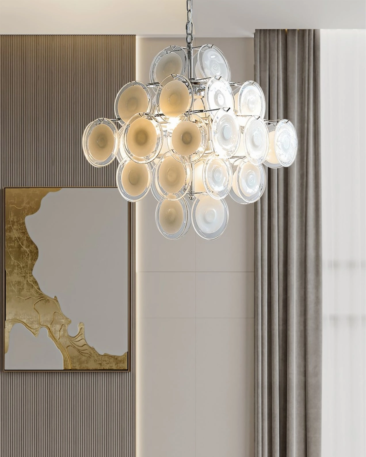 Murano Disc White Glass Chandelier