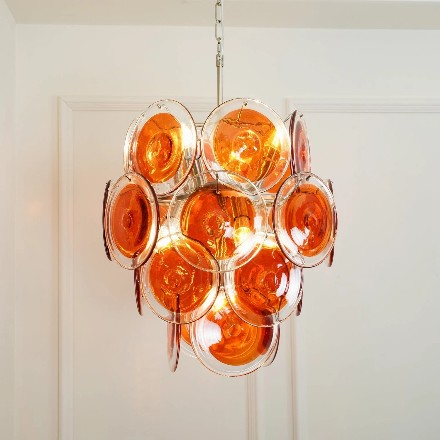 Murano Orange Disk Glass Chandelier
