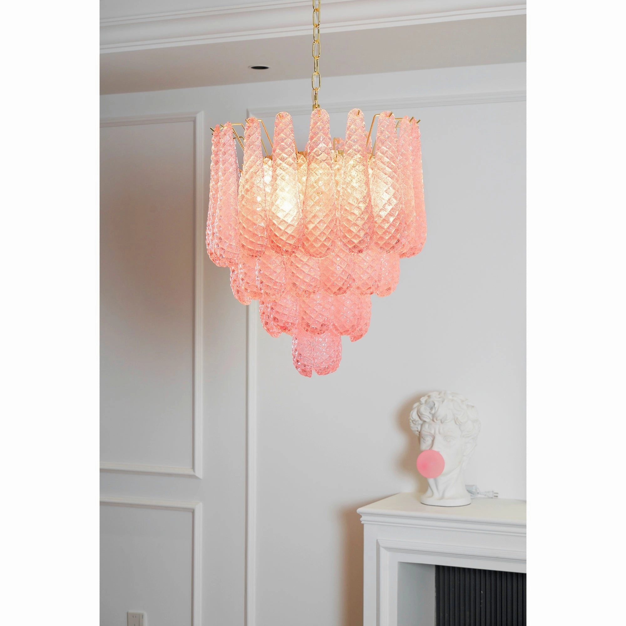 Murano Pink Glass Droplet Chandelier