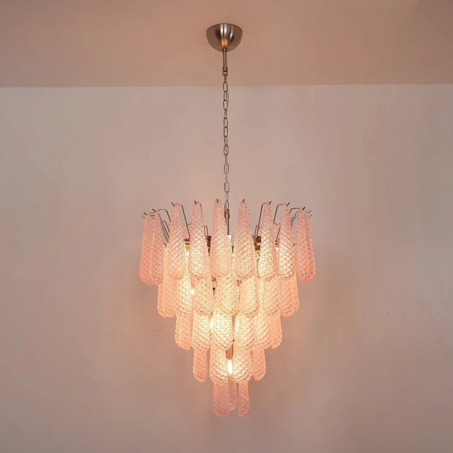Murano Pink Glass Droplet Chandelier