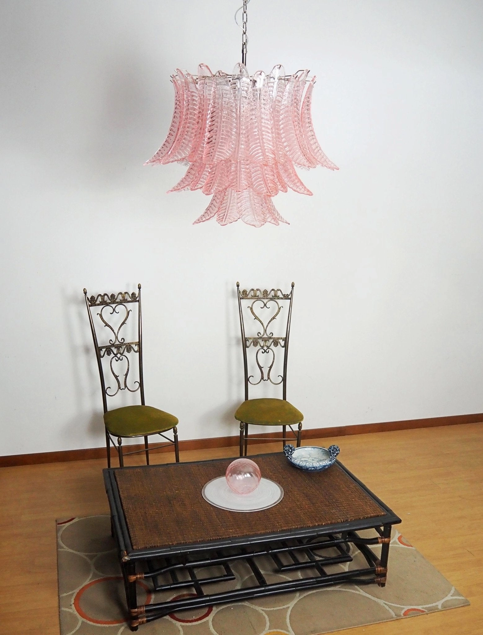 Murano Pink Glass Leaf Chandelier