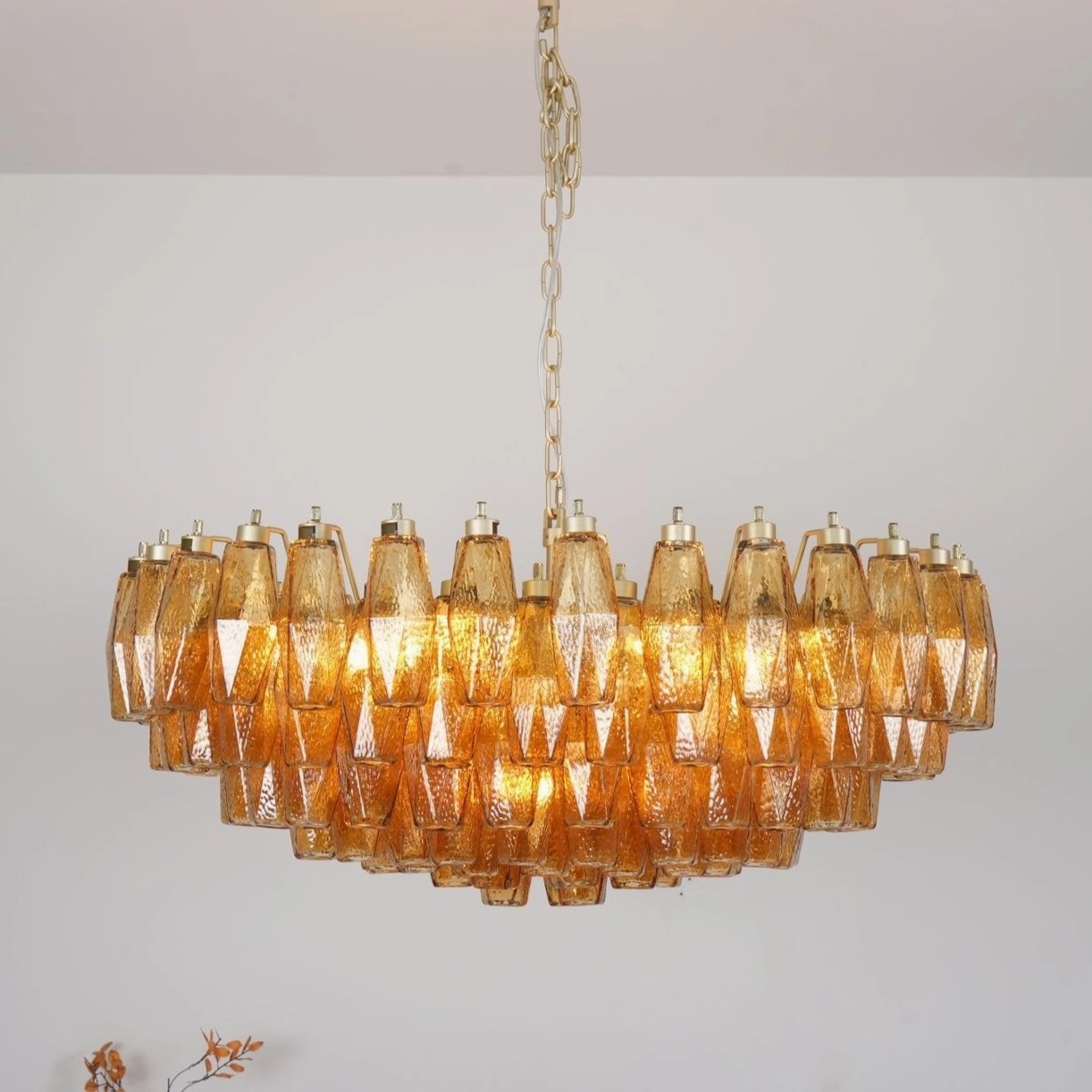 Murano Rhombus Amber Glass Chandelier
