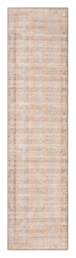 Narem Pink Orange and Blue Traditional Distressed Washable Runner Rugmodern color block patchwork rug