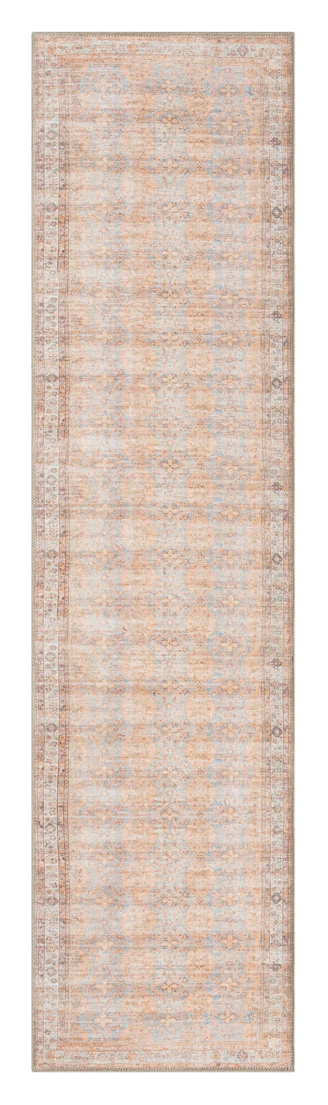 Narem Pink Orange and Blue Traditional Distressed Washable Runner Rugmodern color block patchwork rug
