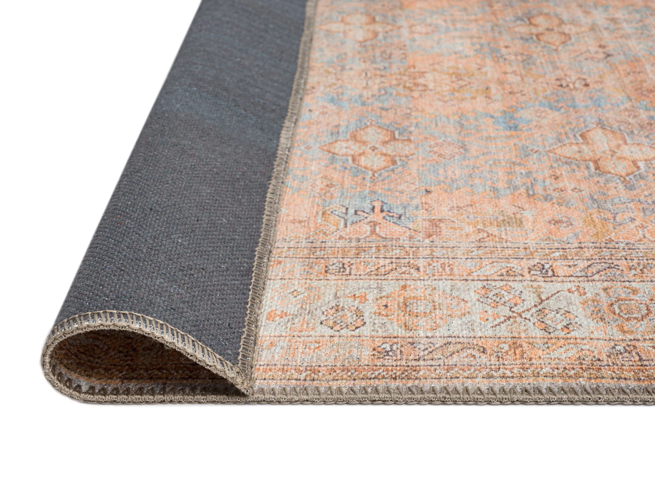 Narem Pink Orange and Blue Traditional Distressed Washable Runner Rug