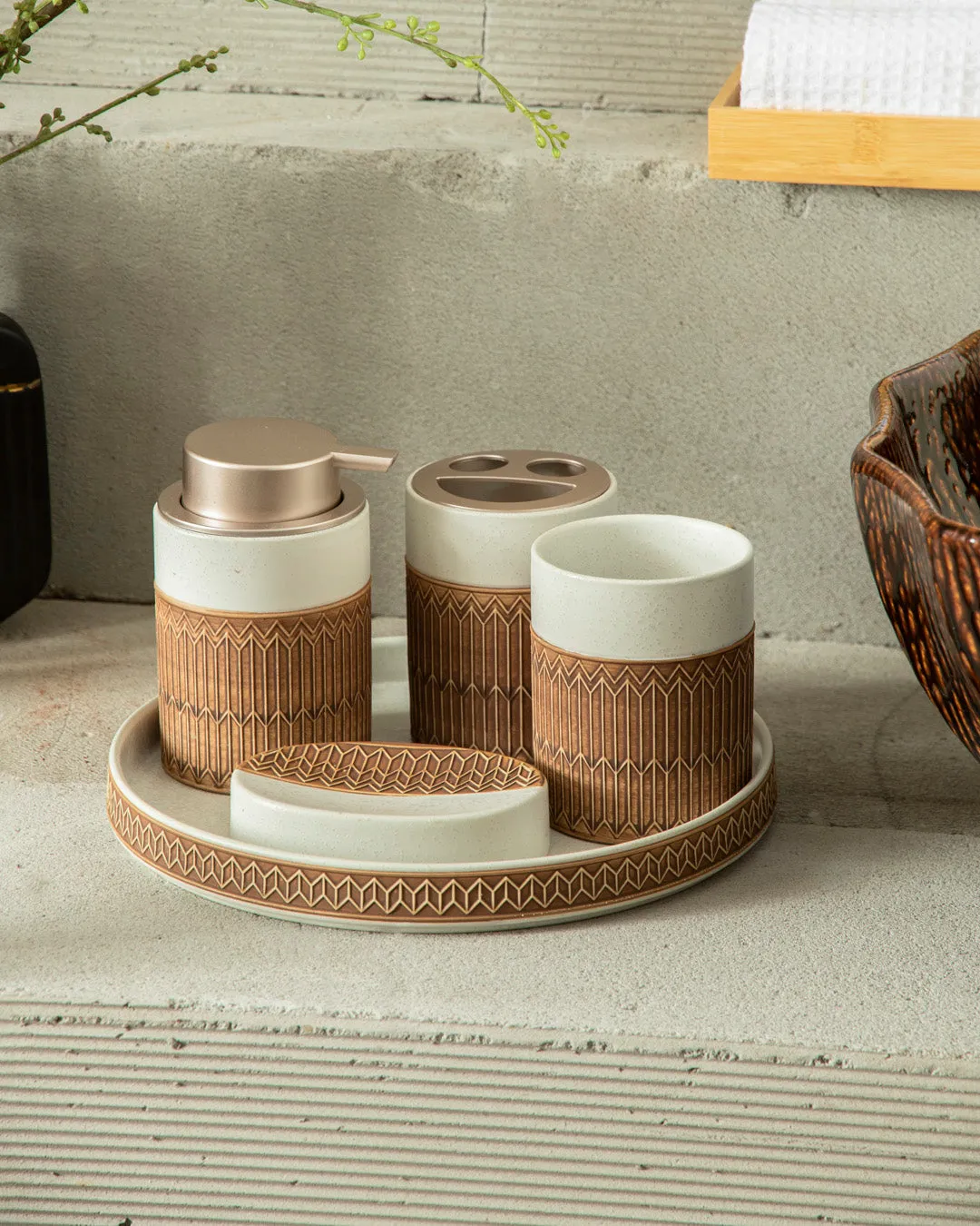 Natural Harmony 5-Piece Bath Set - Whitebathroom decor,boho bathroom decor,minimalist bathroom decor