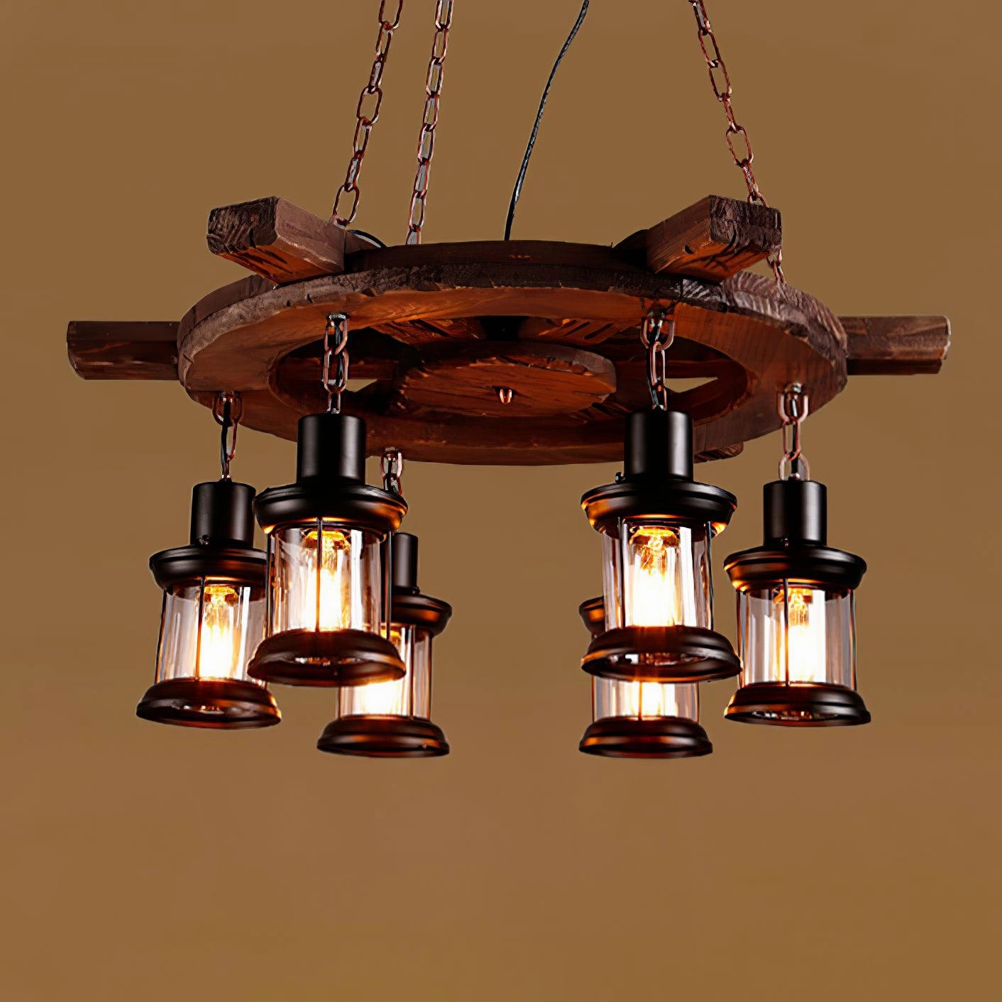 Nautical Industrial Style Wooden Chandelier