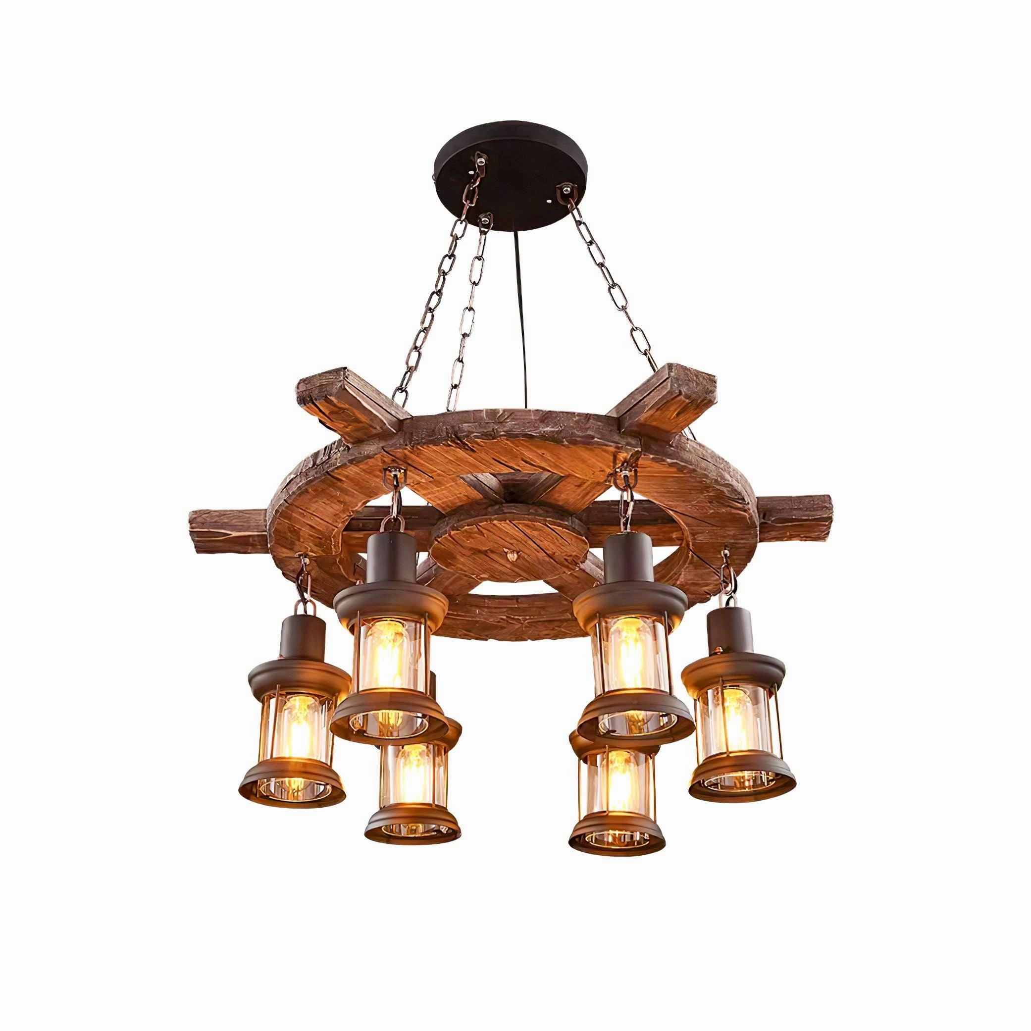 Nautical Industrial Style Wooden Chandelier