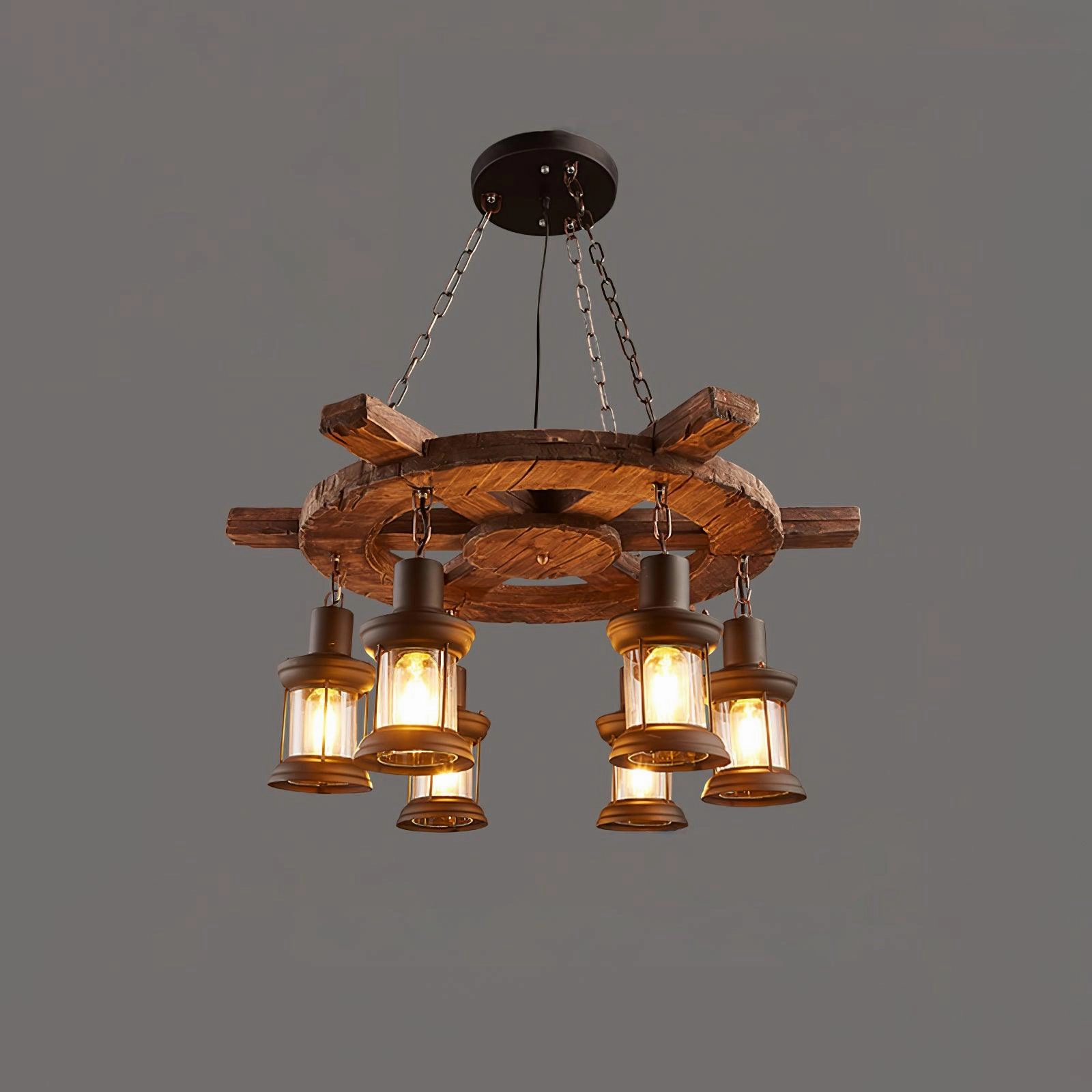 Nautical Industrial Style Wooden Chandelier