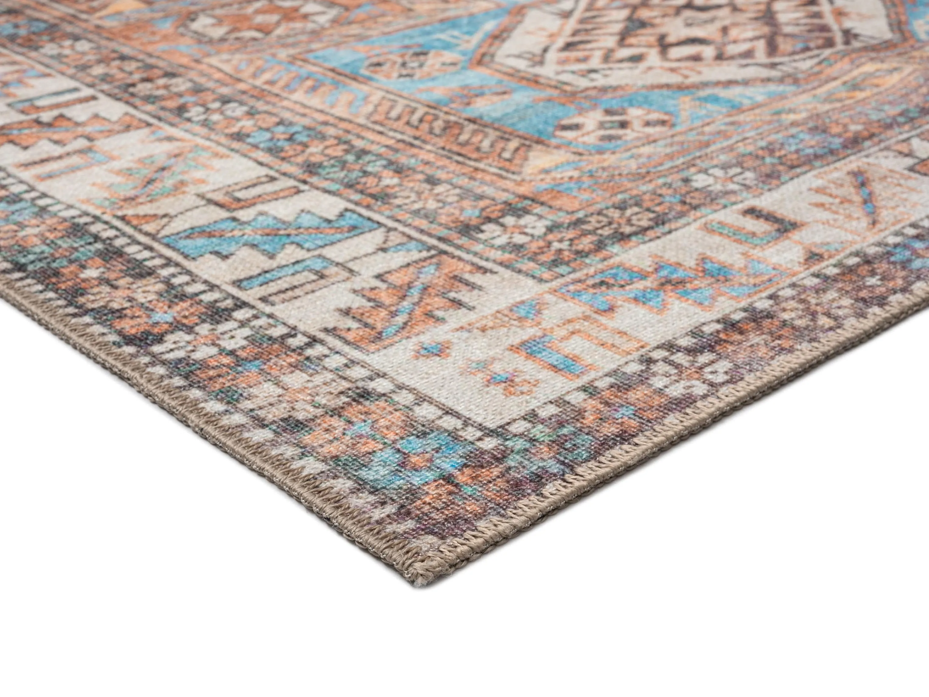 Nazri Orange and Blue Traditional Distressed Washable Rug *NO RETURNS UNLESS FAULTY