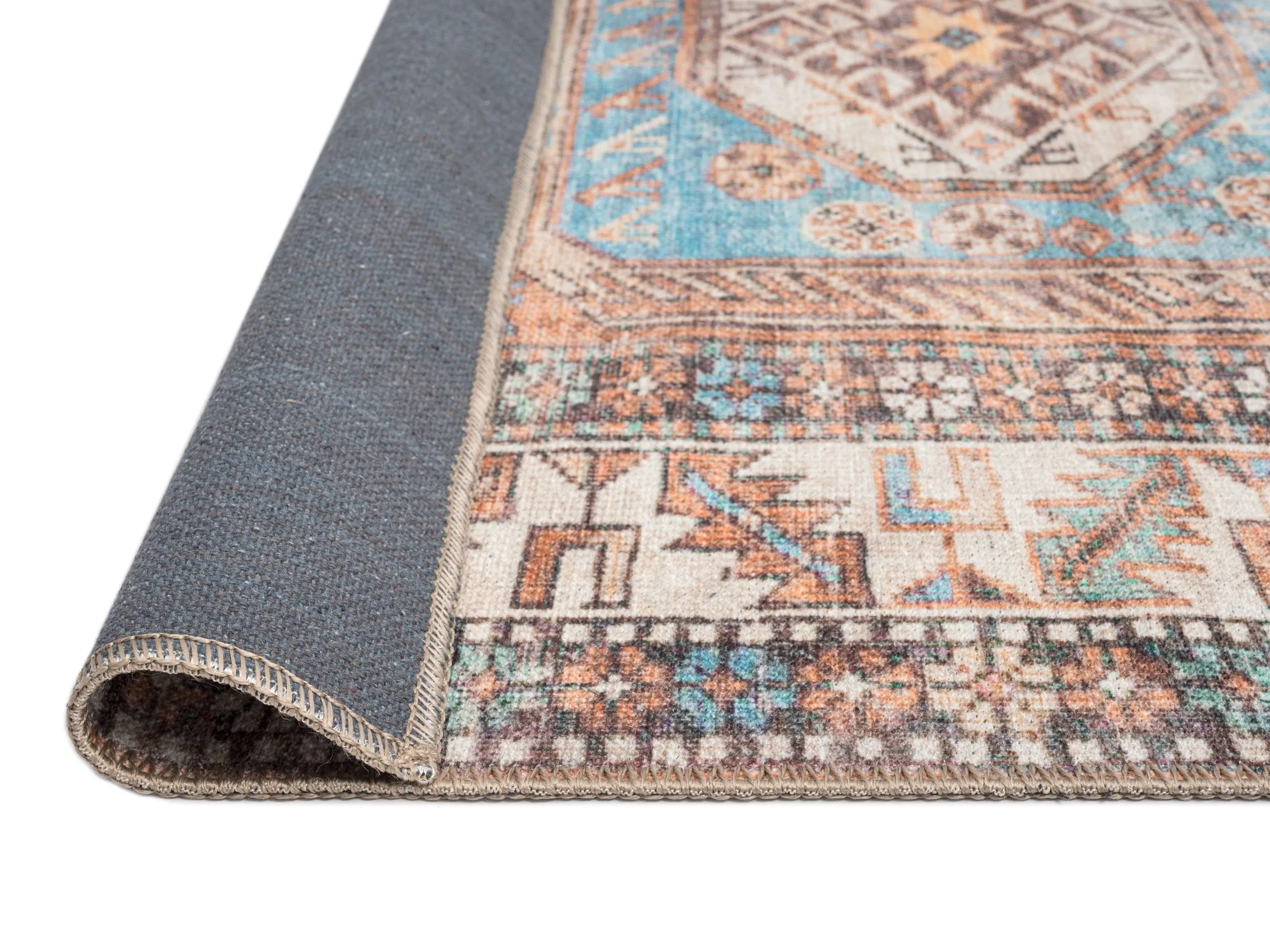 Nazri Orange and Blue Traditional Distressed Washable Rug *NO RETURNS UNLESS FAULTY
