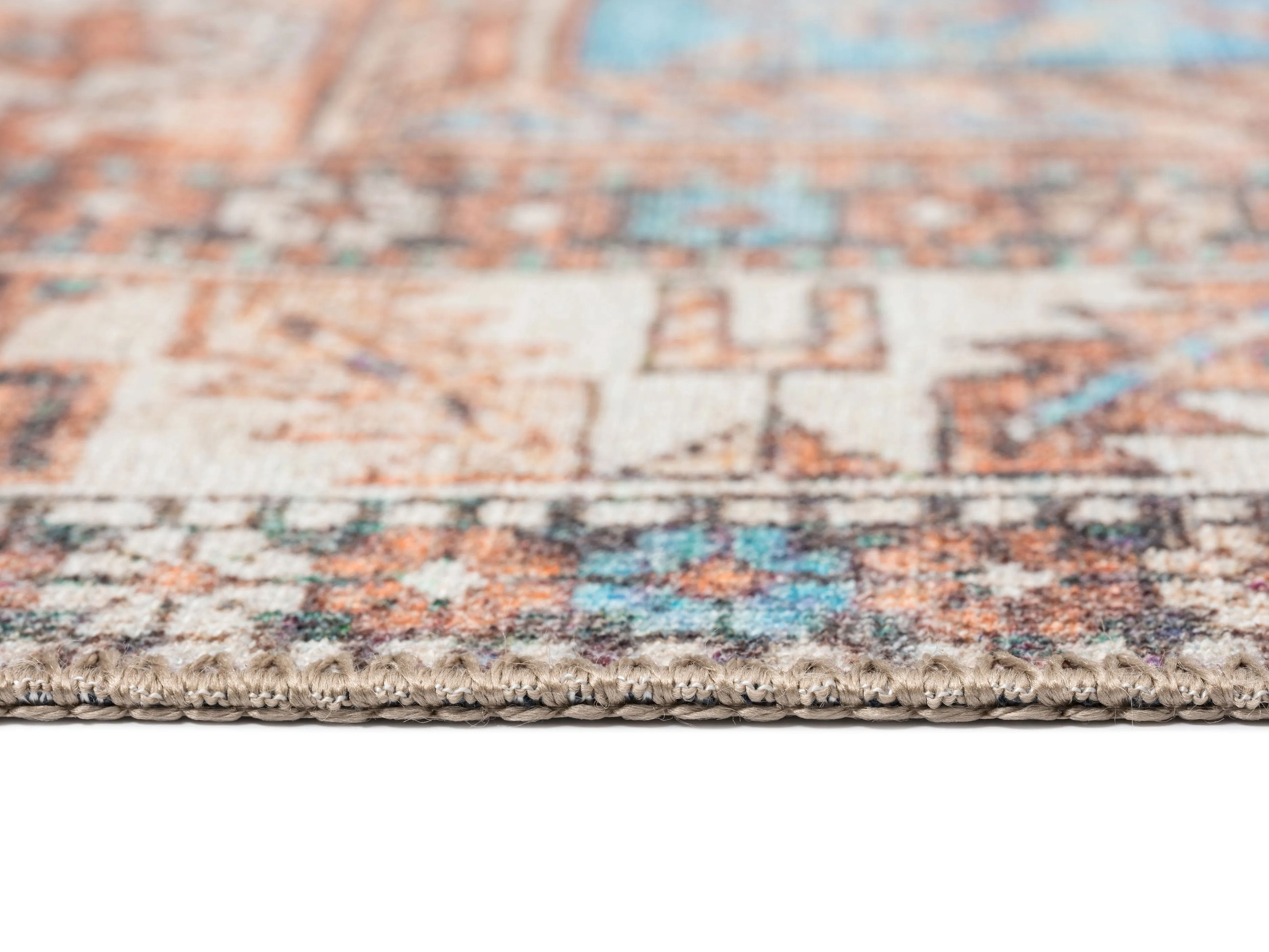 Nazri Orange and Blue Traditional Distressed Washable Rug *NO RETURNS UNLESS FAULTY