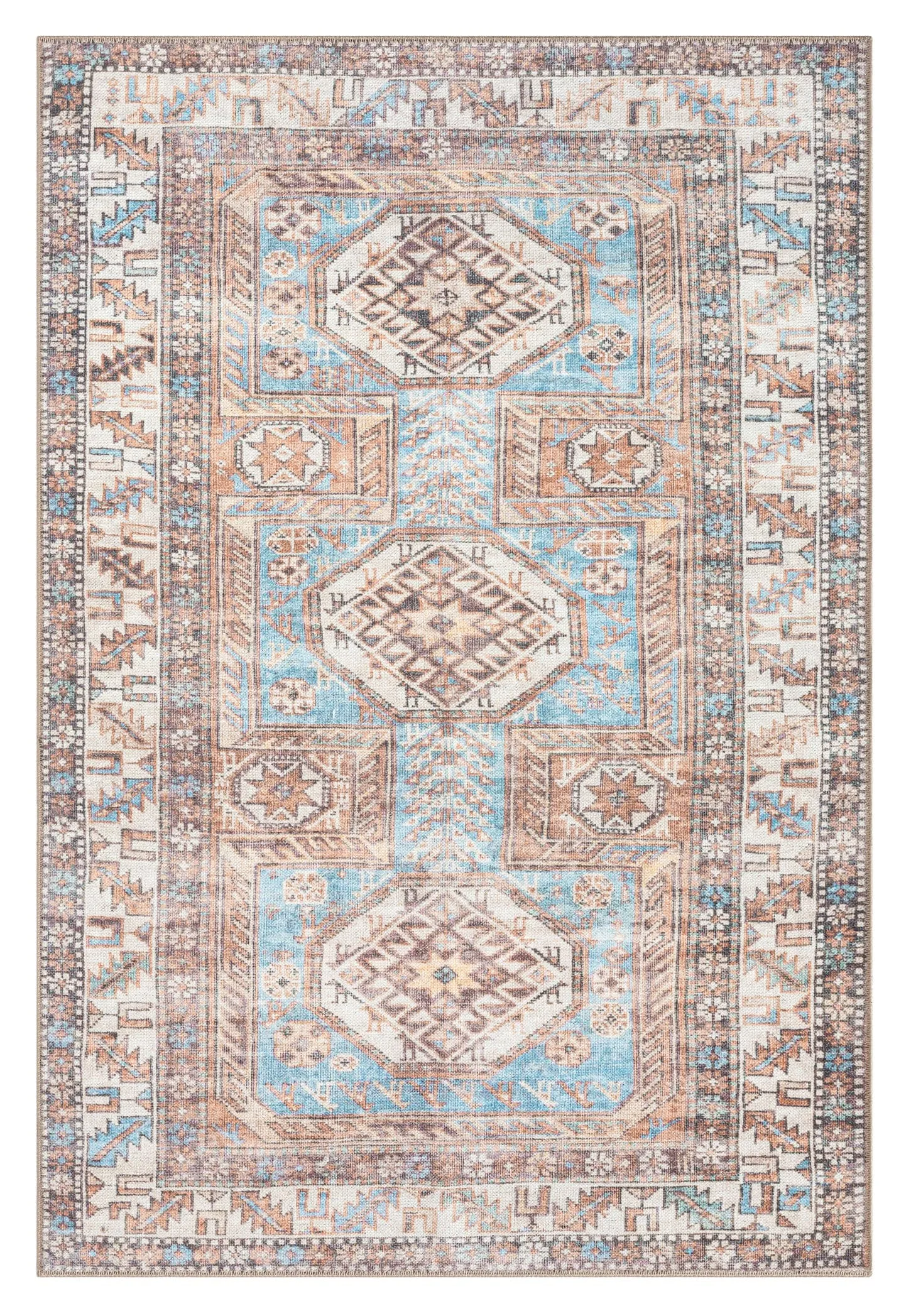 Nazri Orange and Blue Traditional Distressed Washable Rug *NO RETURNS UNLESS FAULTYmodern color block patchwork rug