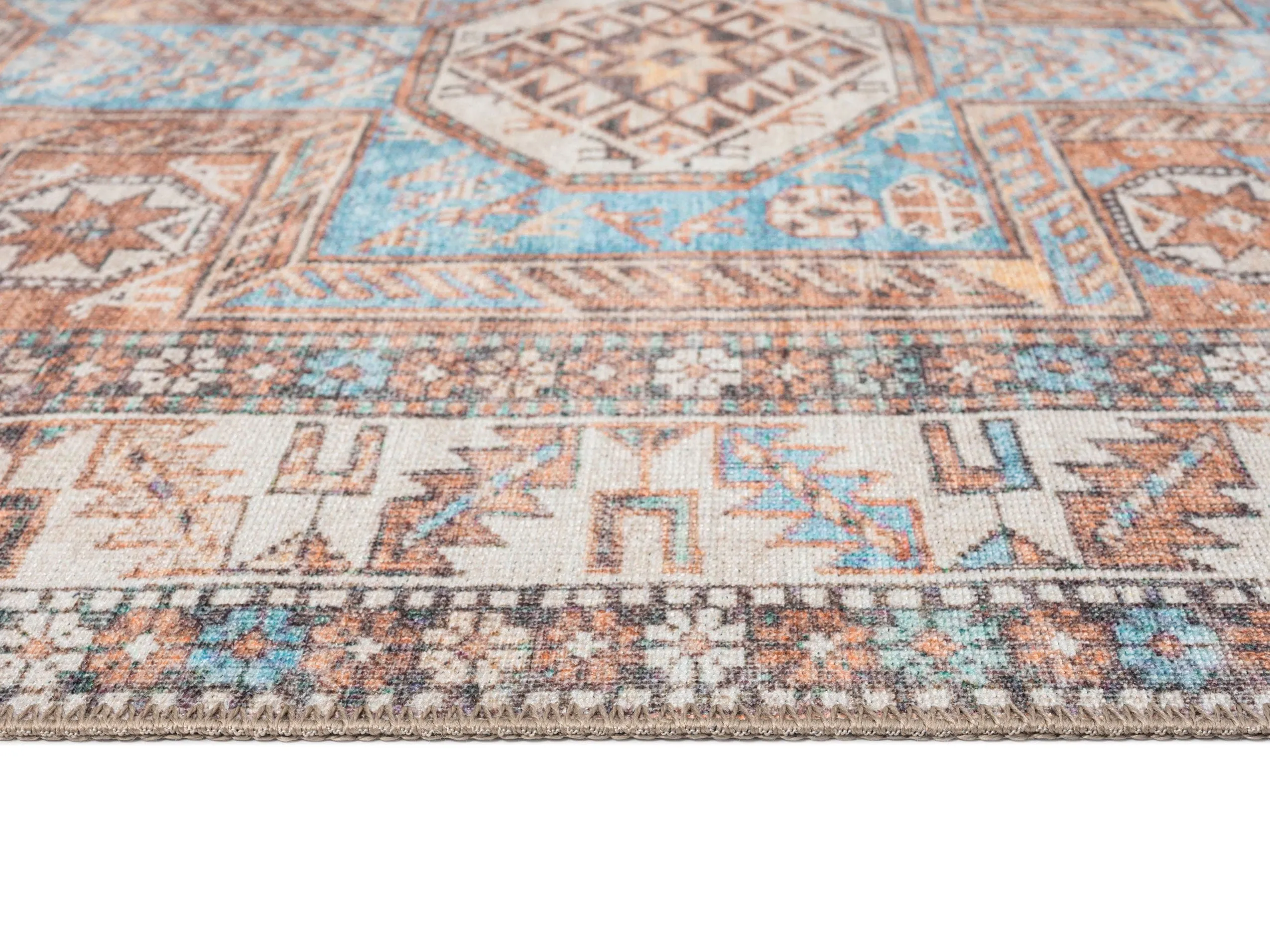 Nazri Orange and Blue Traditional Distressed Washable Rug *NO RETURNS UNLESS FAULTY