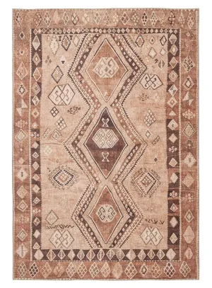Necha Beige and Brown Tribal Washable Rugmodern color block patchwork rug