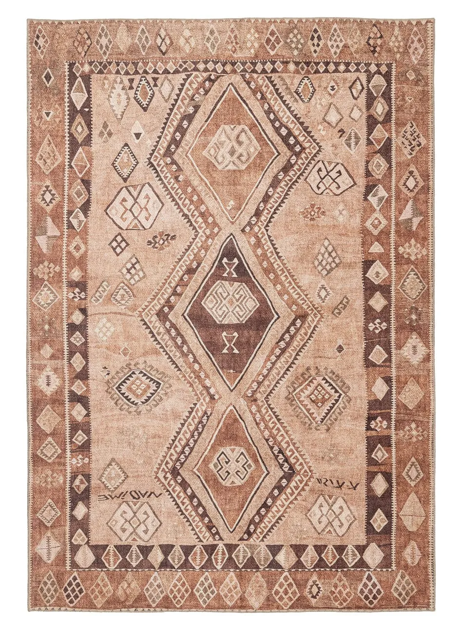 Necha Beige and Brown Tribal Washable Rugmodern color block patchwork rug