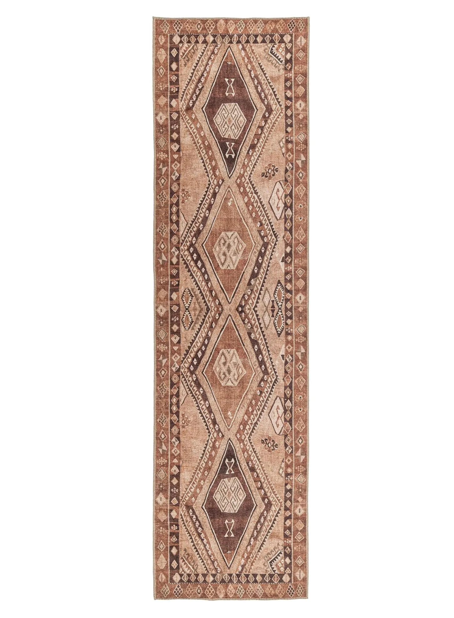 Necha Beige and Brown Tribal Washable Runner Rugmodern color block patchwork rug