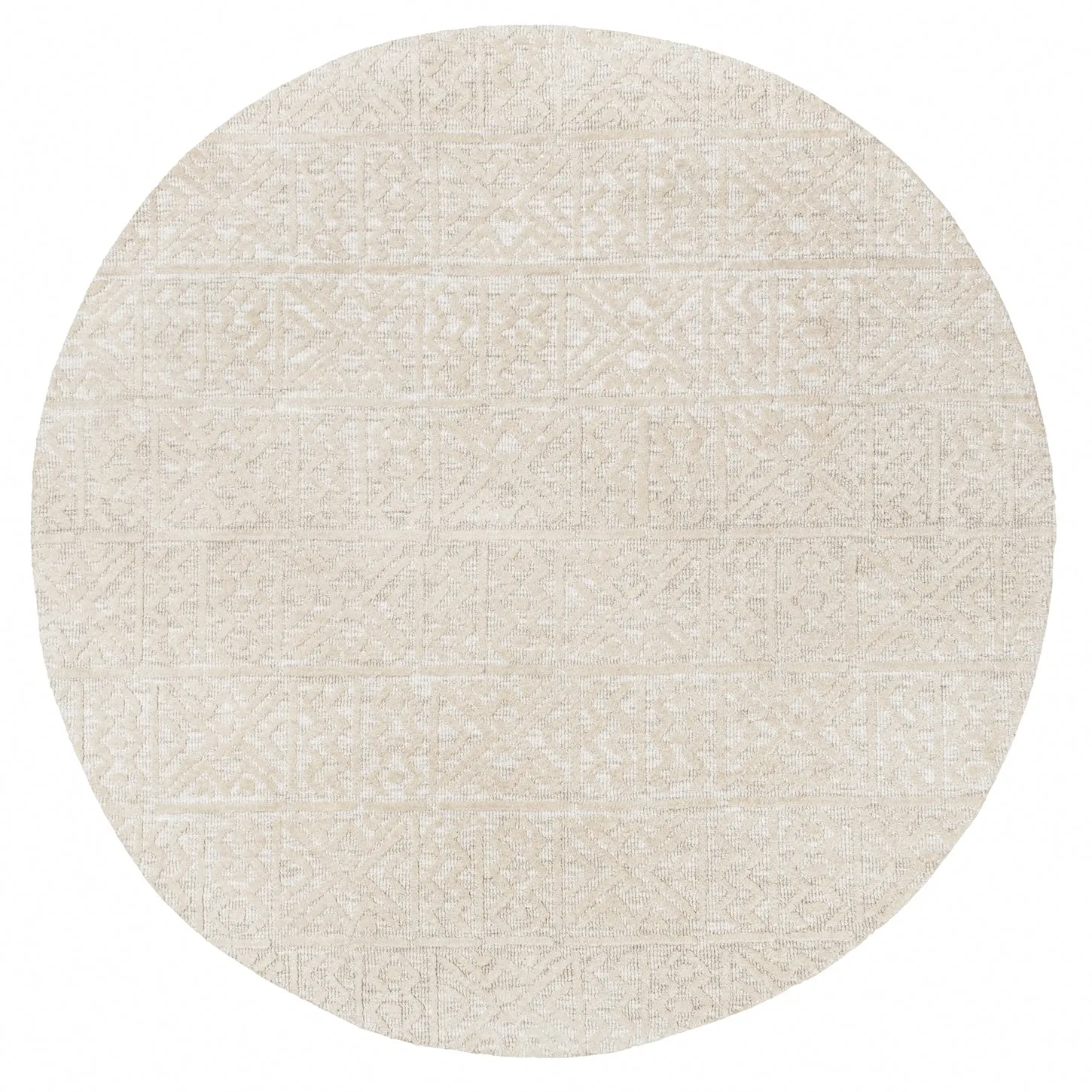 Neewa Beige and Ivory Tribal Transitional Round Rugmodern color block patchwork rug