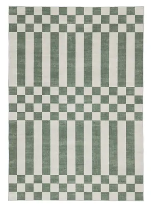 Nicolette Green and White Checkered and Striped Rugmodern color block patchwork rug