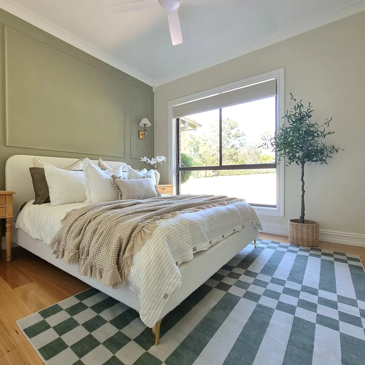 Nicolette Green and White Checkered and Striped Rug