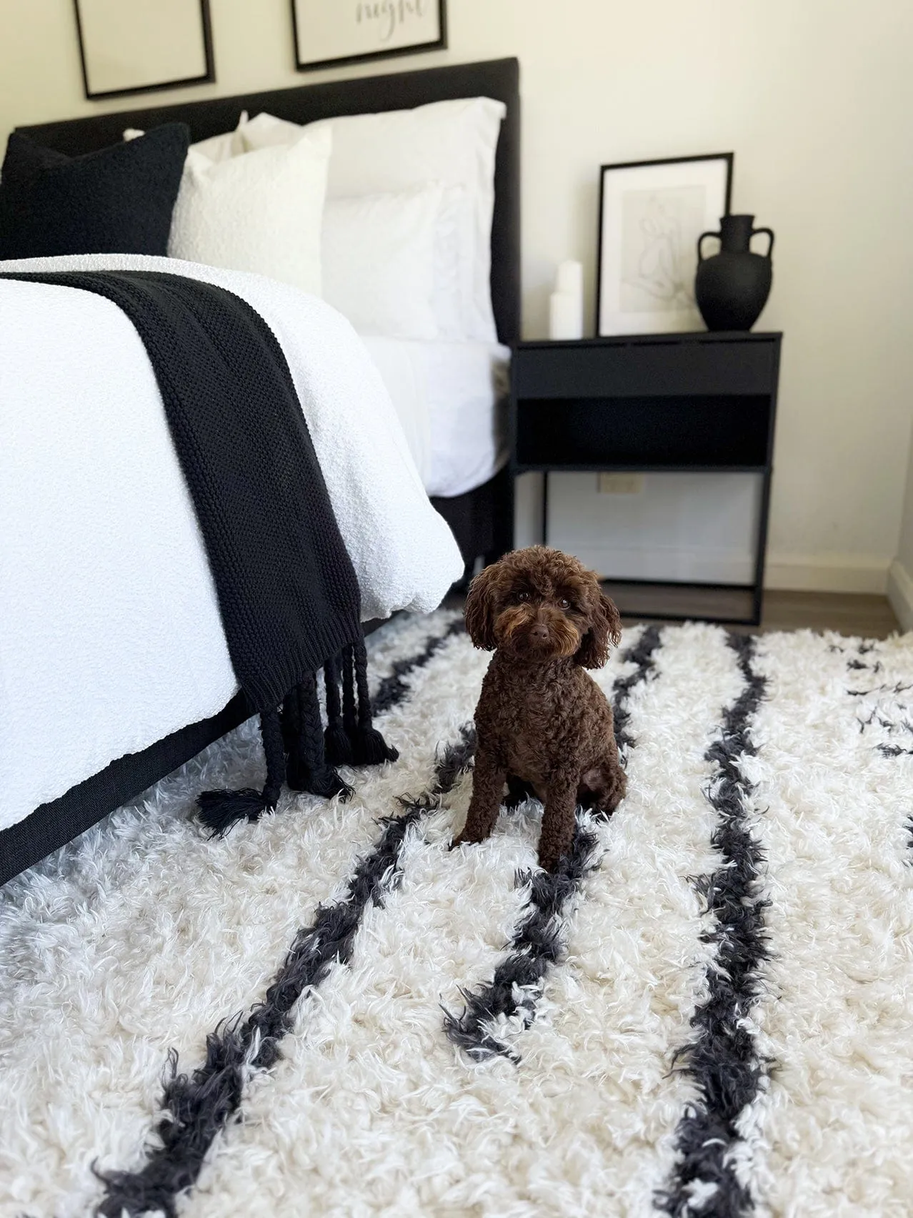 Nidhi Cream & Black Tribal Shag Rug *NO RETURNS UNLESS FAULTY