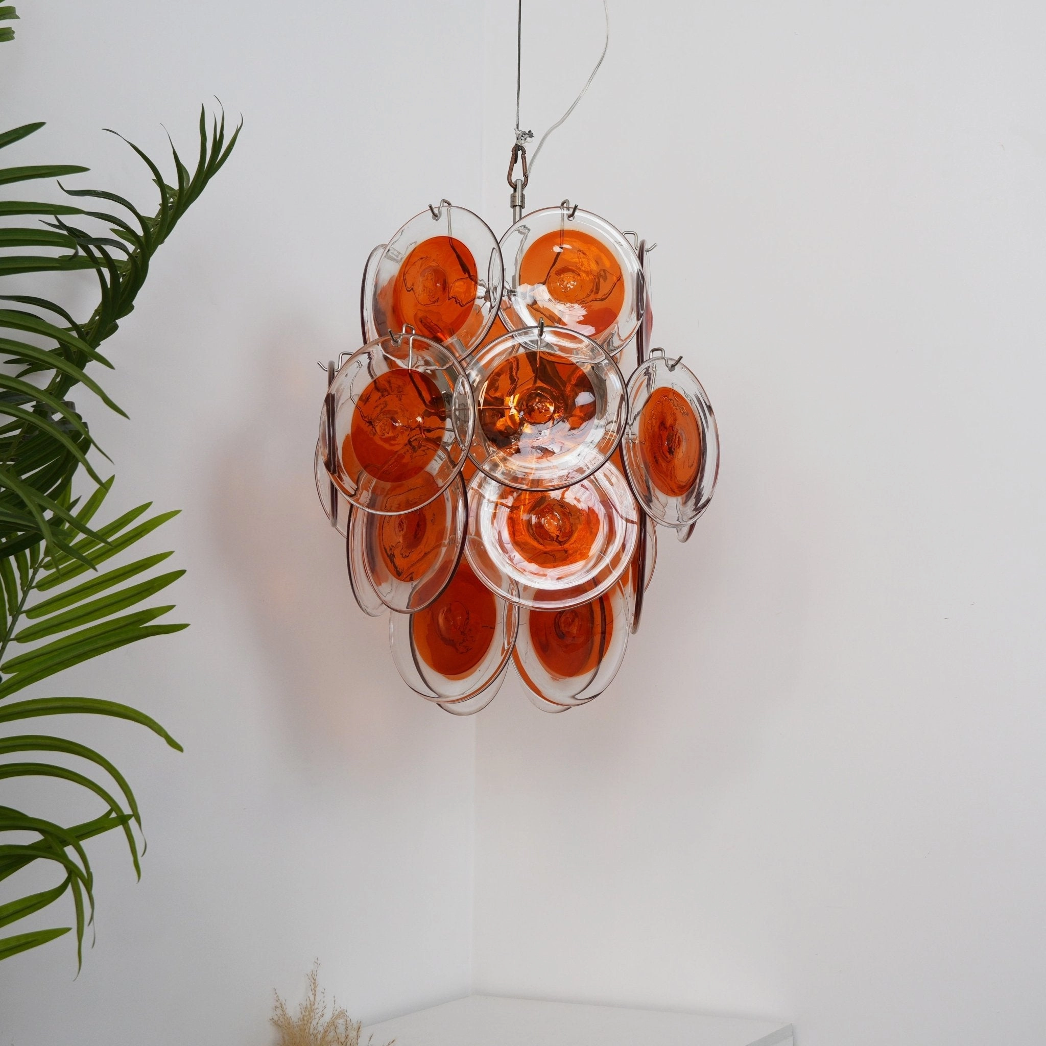 Orange Transparent Murano Disc Chandelier