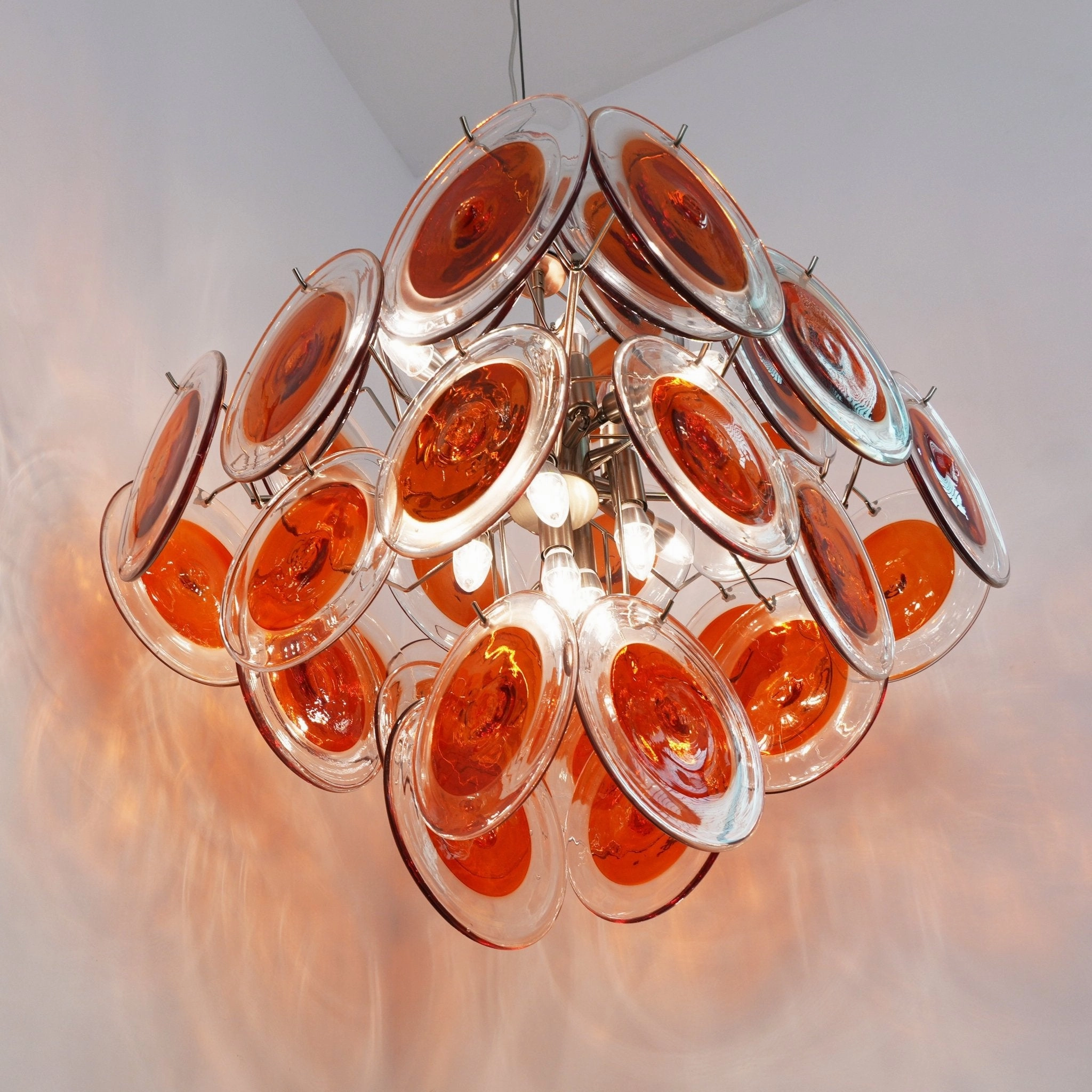 Orange Transparent Murano Disc Chandelier