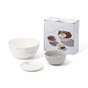 Ordi Marble Simple Meal 3-Piece Tableware Set Greyhand-painted ceramic bowl