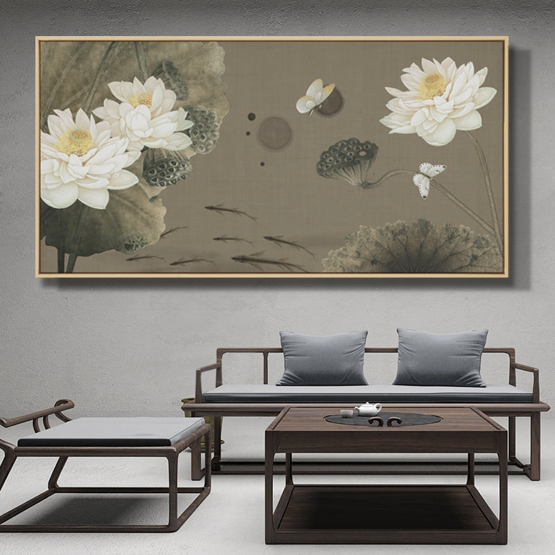 Oriental White Lotus Wall Art With Framehome decor ,wall decor 