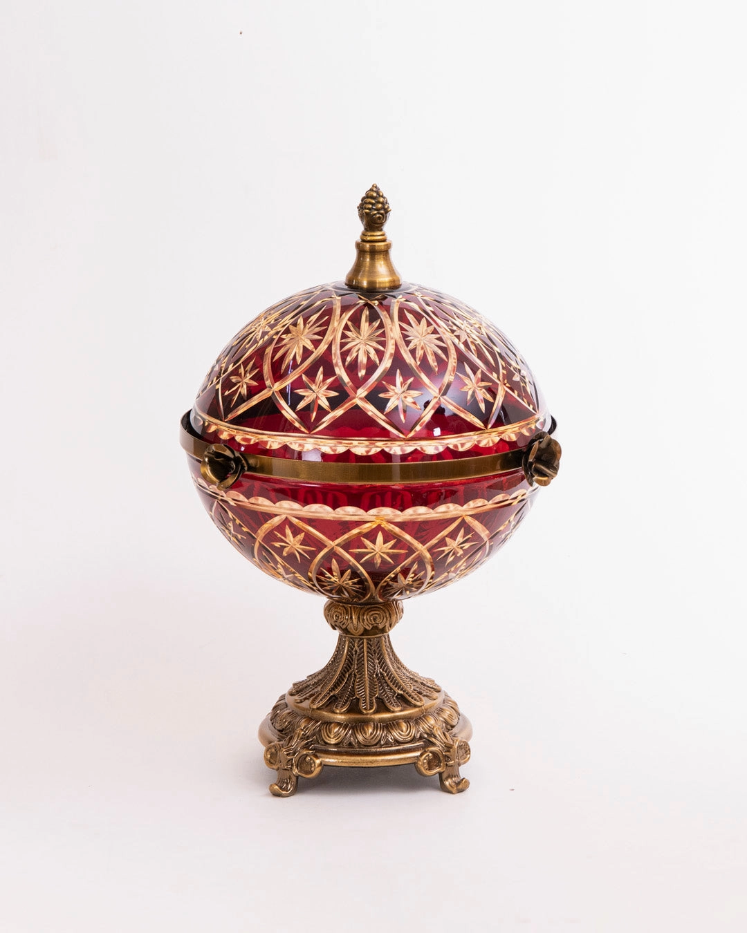 Ornamental Globe Decorative Lidded Vase - Red