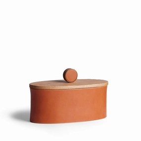 Oval Container in Oak and Tan Leathernordic minimalist vase