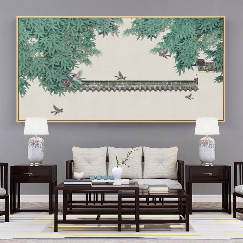 Pagoda Birds Oriental Wall Art With Framenordic style wall decor