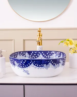Paisley Blue & White Porcelain Counter Top Basinbathroom decor,boho bathroom decor,minimalist bathroom decor