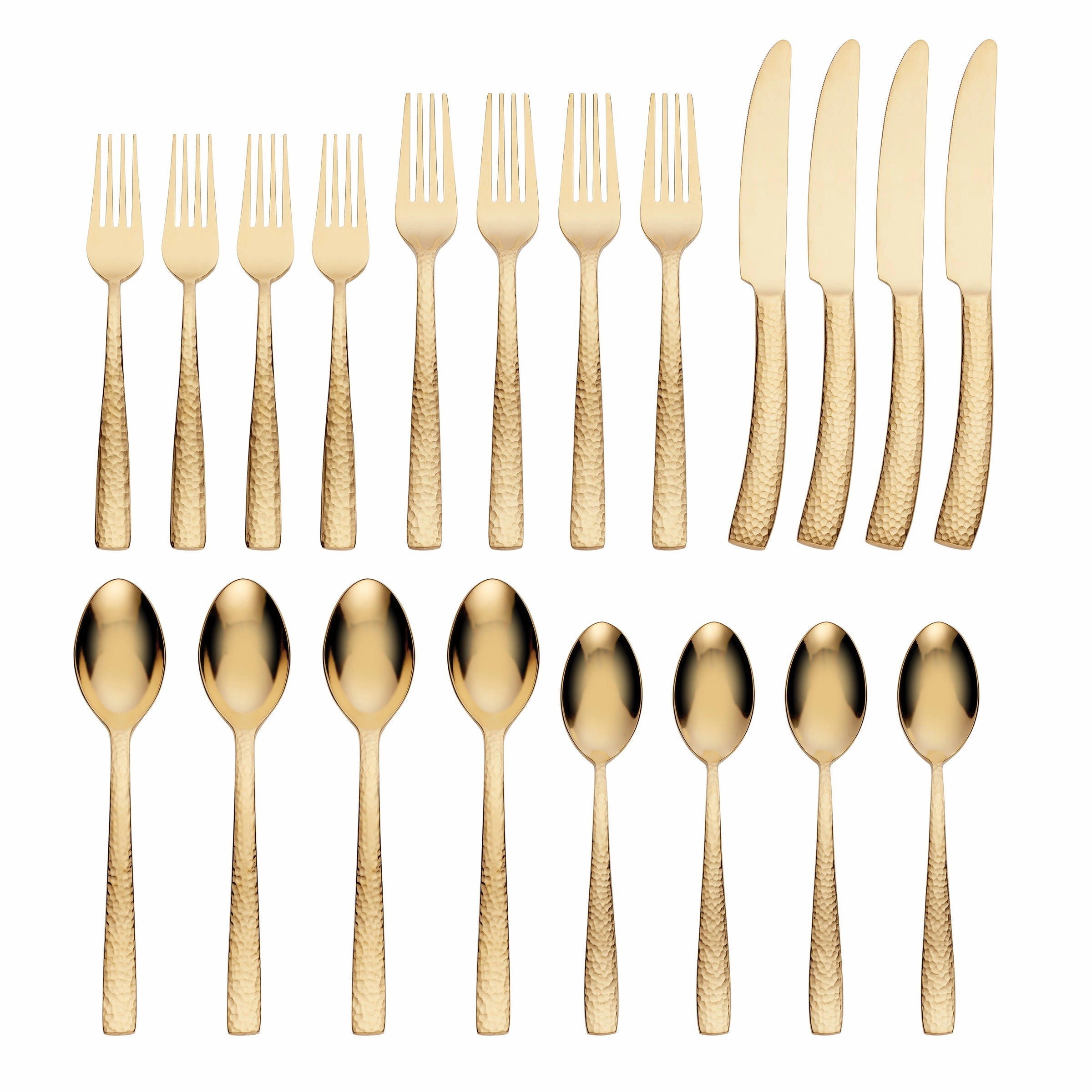 Paris Hammered Gold Titanium 20 Piece Flatware Set